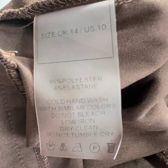 Maniere De Voir High Waisted Ruched Brown Satin Leopard Pants  Women's US 10 - Picture 9 of 13